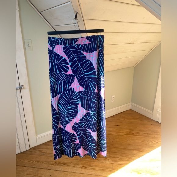 Lilly Pulitzer Maxi Skirt Size Large Under the Palms Print Navy Blue Pink - Picture 2 of 15